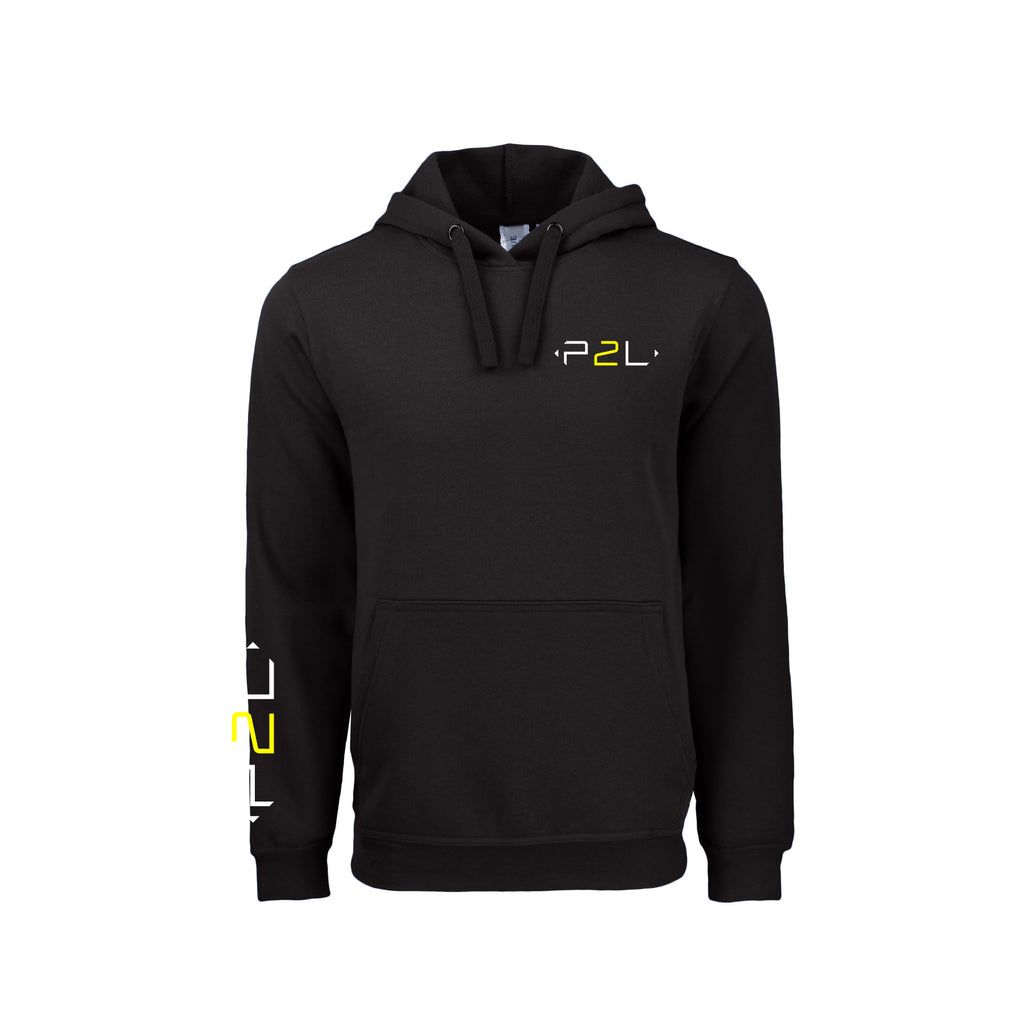 Kangourou Noir logo blanc & jaune au coeur & manche droite - P2L