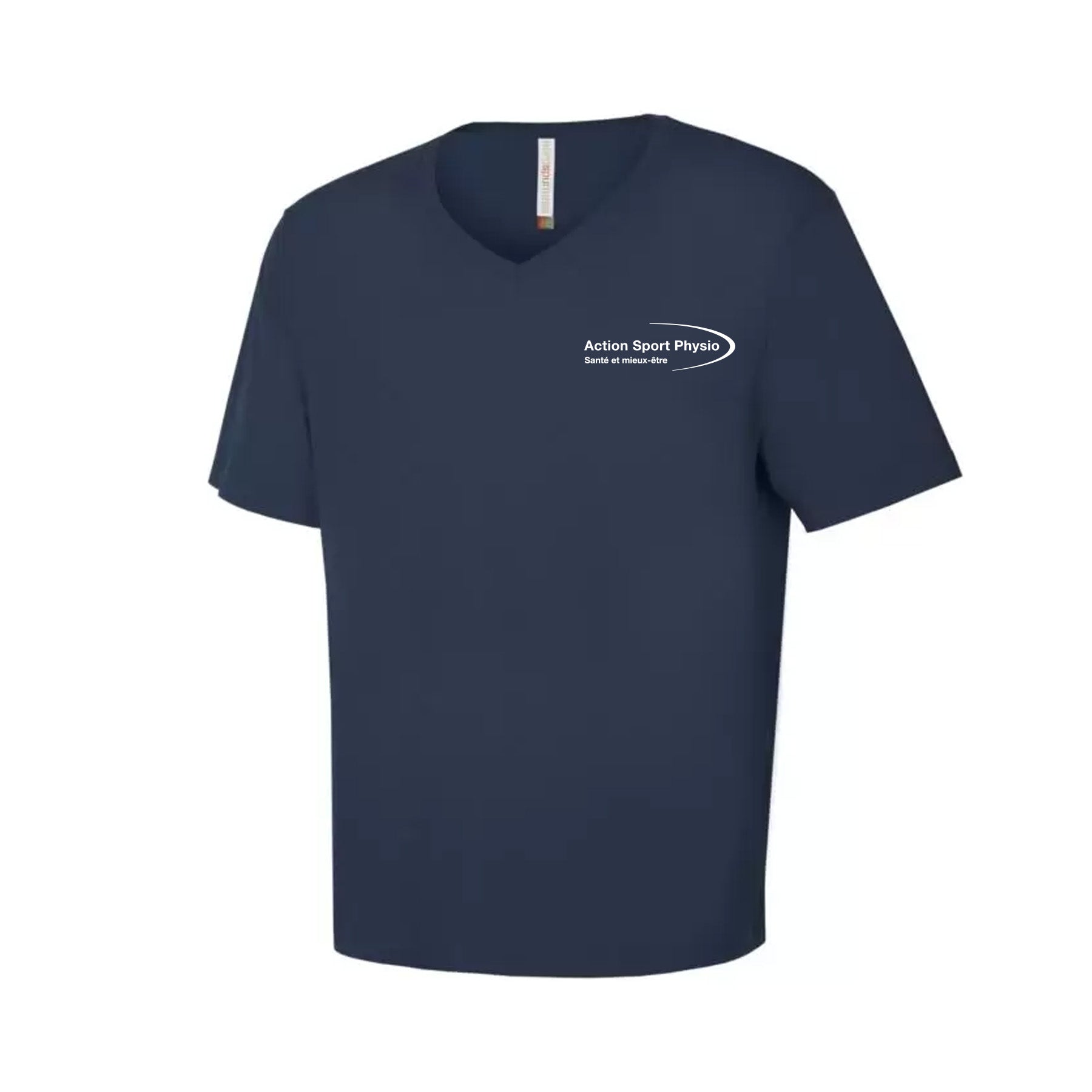 T-shirt col V - 100% coton marine - Action Sport Physio