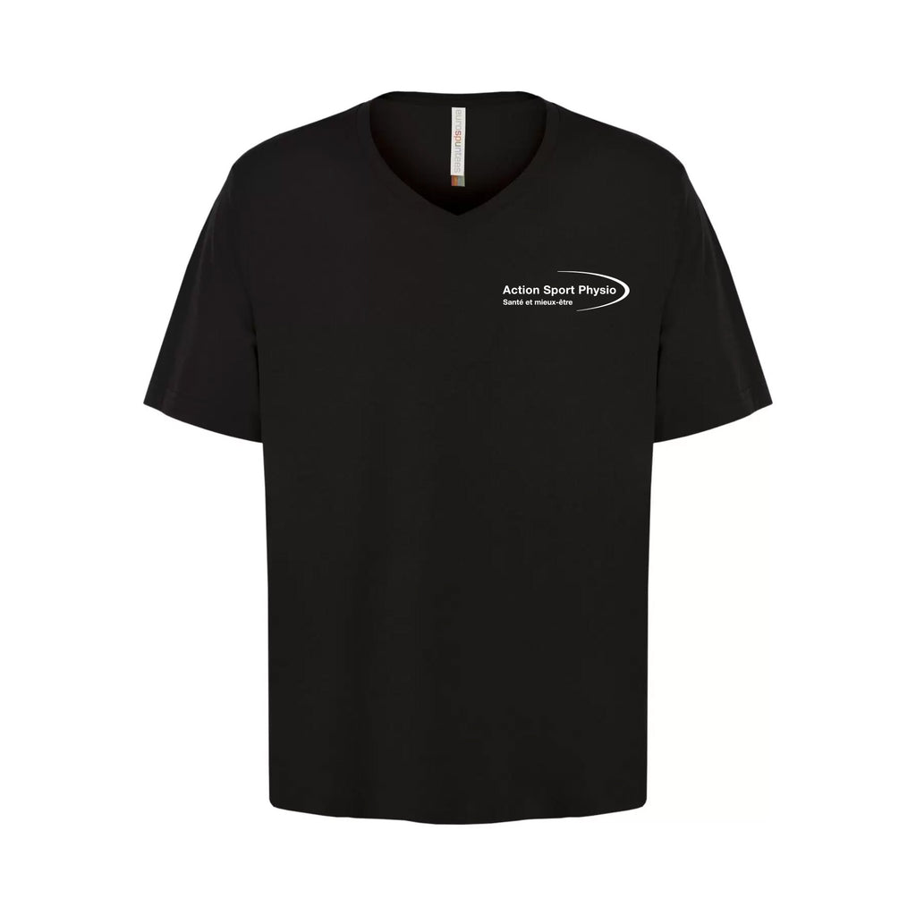 T-shirt col V - 100% coton noir - Action Sport Physio