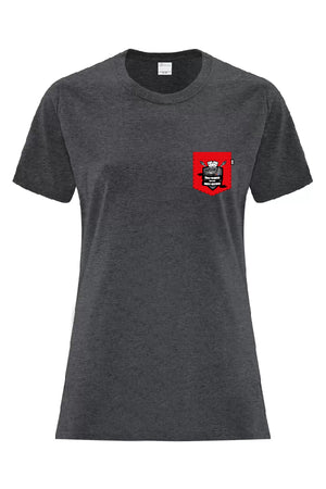 T-shirt chiné foncé avec poche rouge - Sainte-Gertrude
