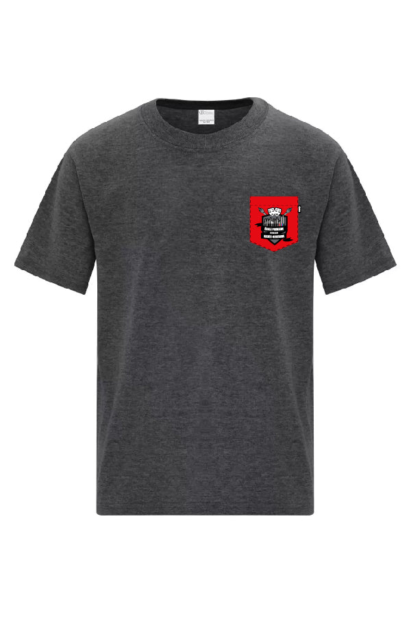 T-shirt chiné foncé avec poche rouge - Sainte-Gertrude