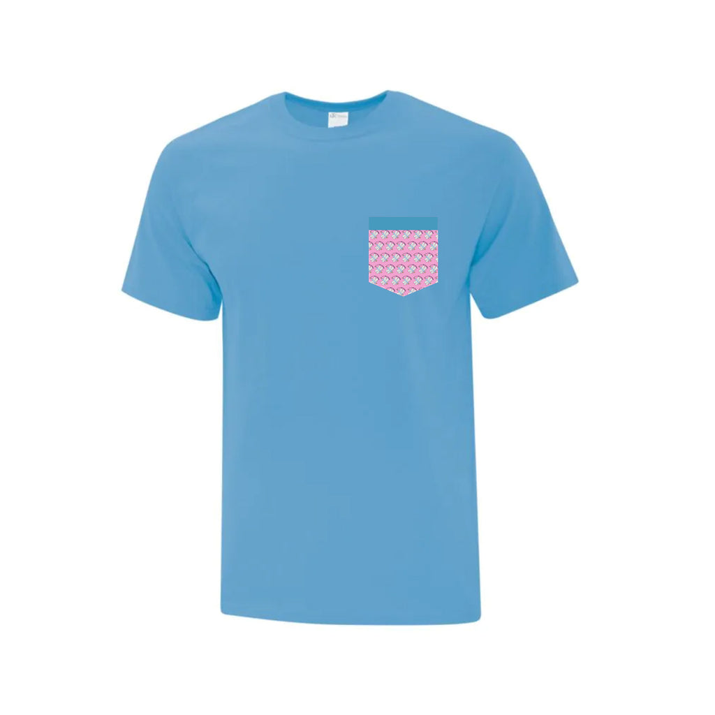 T-shirt bleu aquatique à poche - École des Lucioles