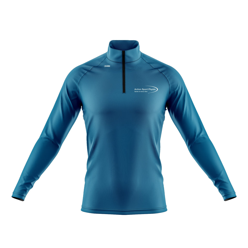 Manche longue - 1/4 zip bleu - Action Sport Physio