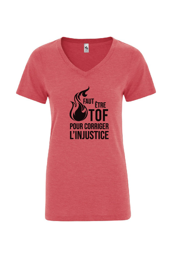 T-Shirt femme rouge col V - Tof - Corriger l'injustice