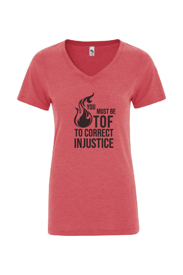 T-Shirt femme rouge col V - Tof - Correct injustice