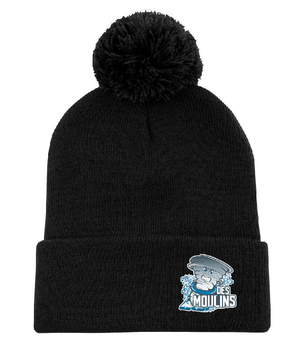 Tuque noir avec pompon brodé - Des Moulins