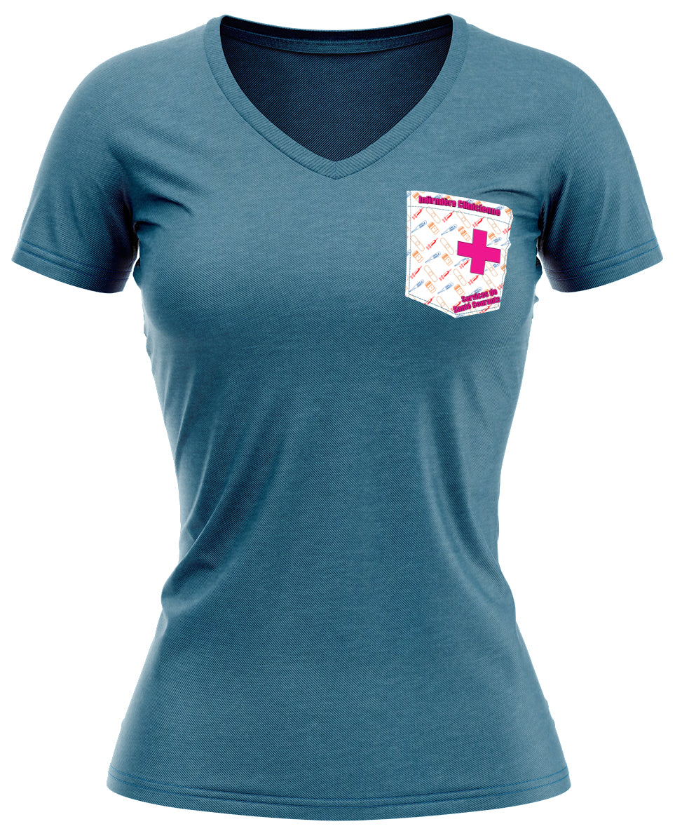 T-shirt col V sarcelle femme - Service Santé